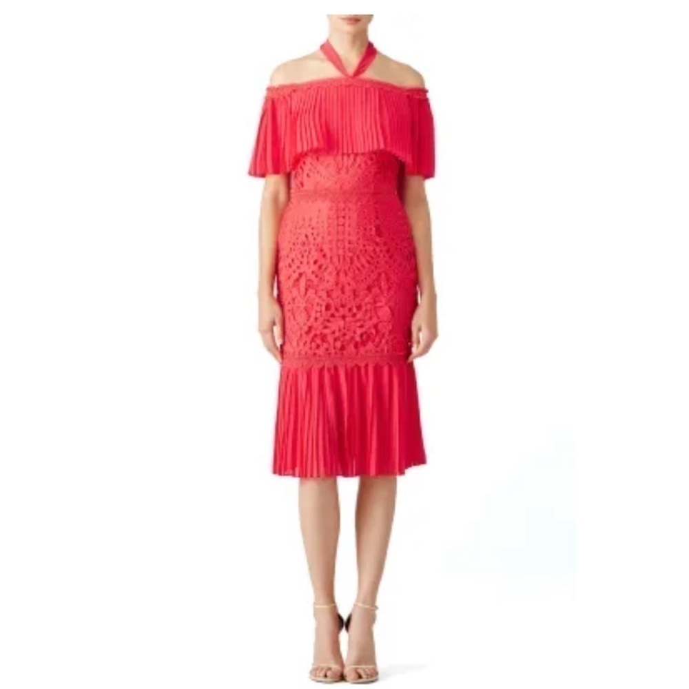 Temperley London Coral Berry Lace Cocktail Dress